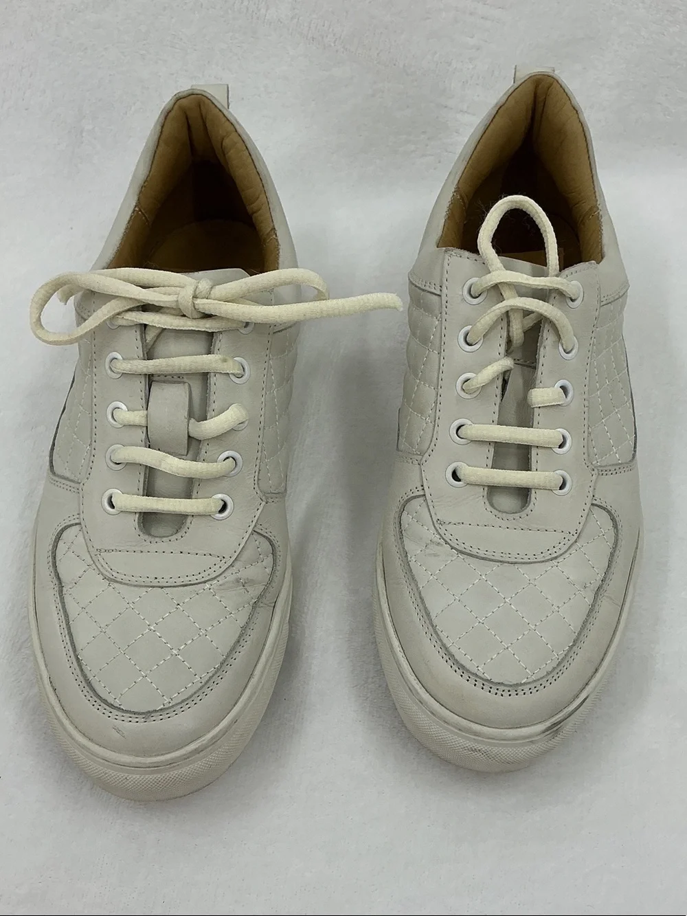 Quilt-Panel Men's Lace-Up Sneakers in Cream B08